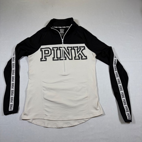 PINK Victoria's Secret Tops - Pink Victoria's Secret Ultimate Quarter Zip Pullover Black White Logo Small